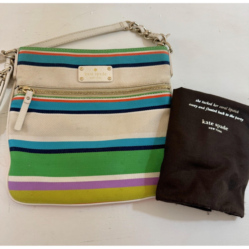KATE SPADE Cobble Hill Ellen Multicolored Striped Canvas Crossbody Shoulder Bag